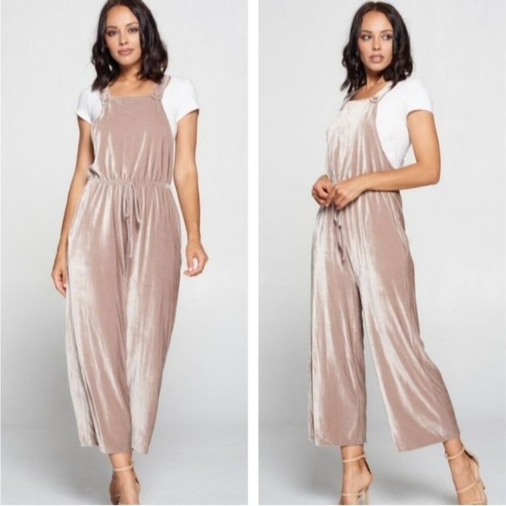 Chocolate Velvet Wide Leg Midi Overall Jumper - Pocket Drawstring Boho Small